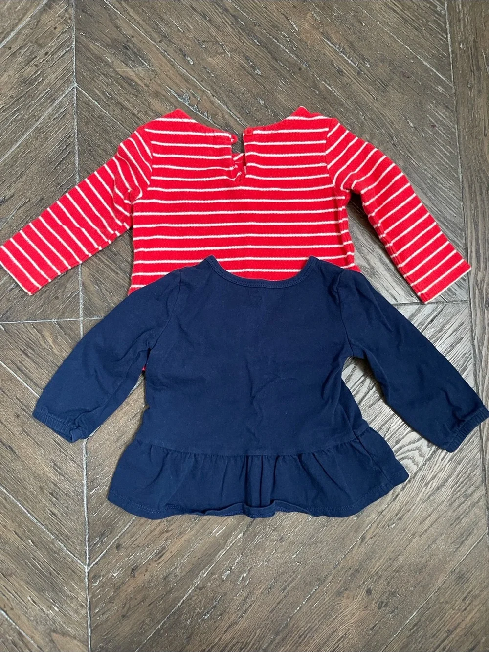Carter's Red & Navy Girls' Long-Sleeve Peplum Top Duo 18M